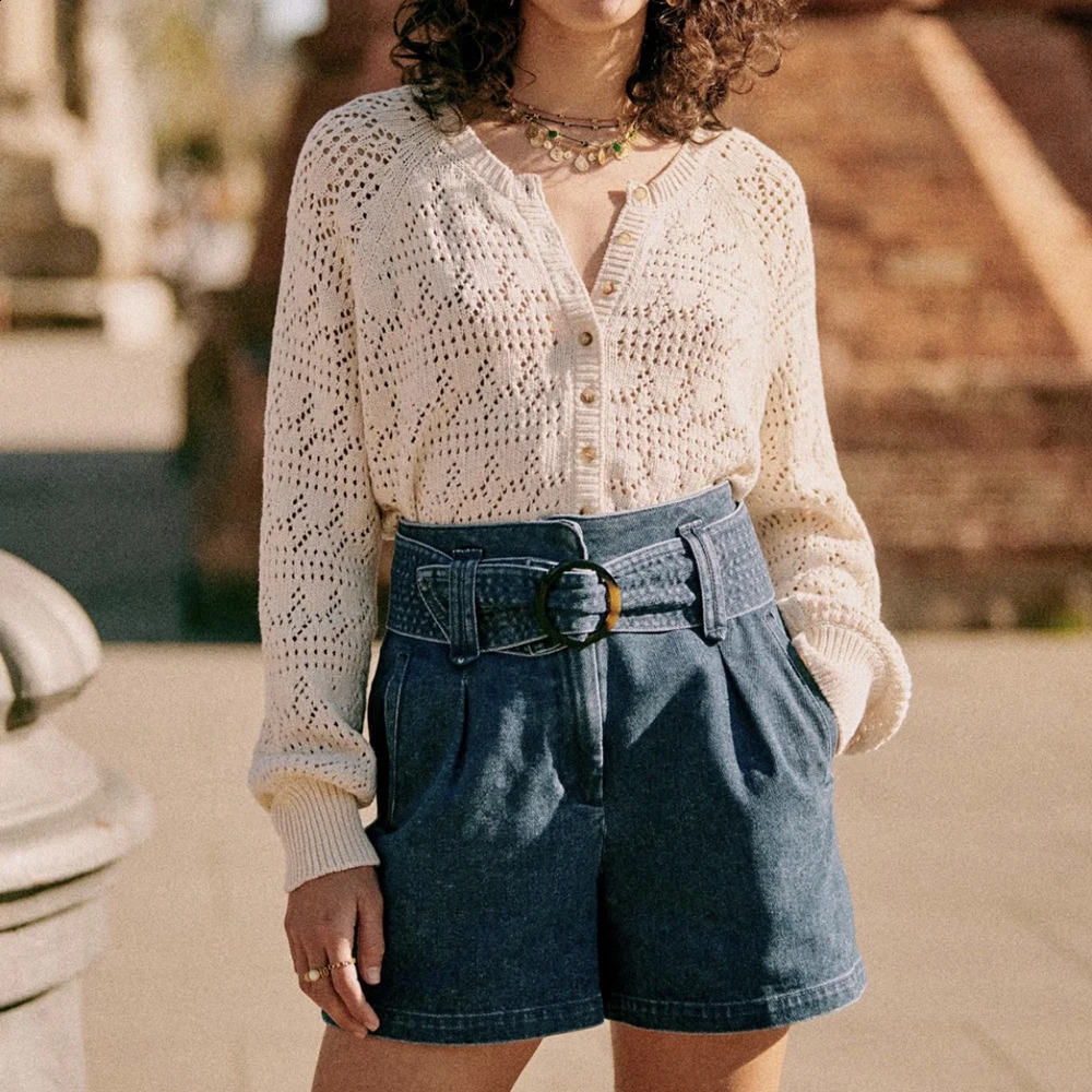 ZESSAM Solid Hollow Jacquard Knit Cardigan ONeck Long Sleeve Button Loose Female Sweater Casual Cozy Lady Top 240827