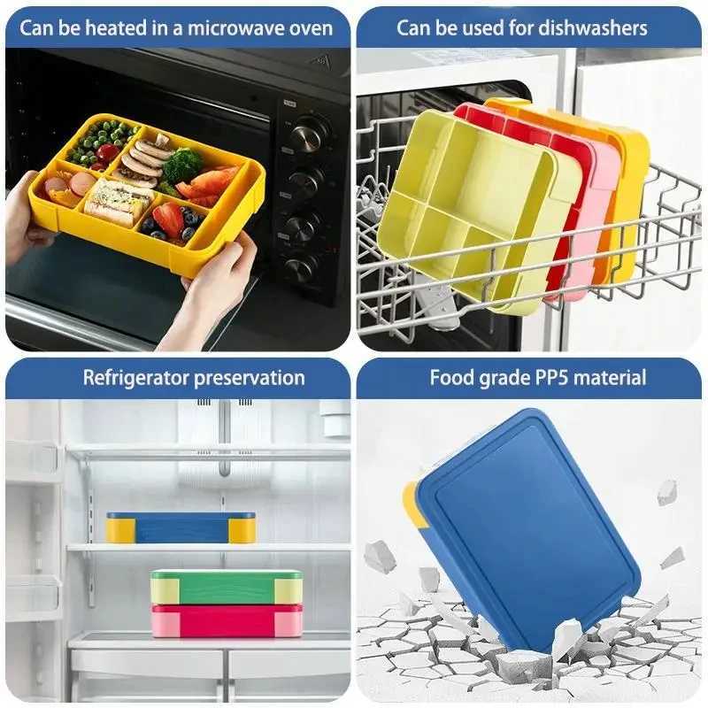 1330ML Bento Box Adult Lunch Containers with 6 Compartment for Adults/Kids/Toddler With Tableware Sauce Lunch BoxXJ240829