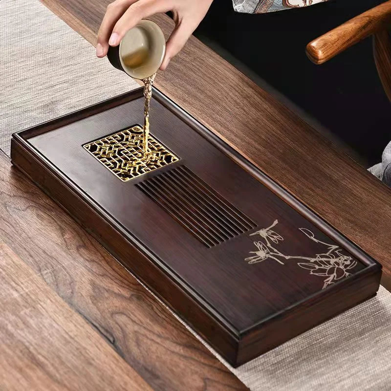 Top Grade Kongfu Tea Tray Rattan Household Gongfu Tea Set Kungfu Simple Nanzhu Wooden Bamboo Board Rectangular Puer Supplies 240829