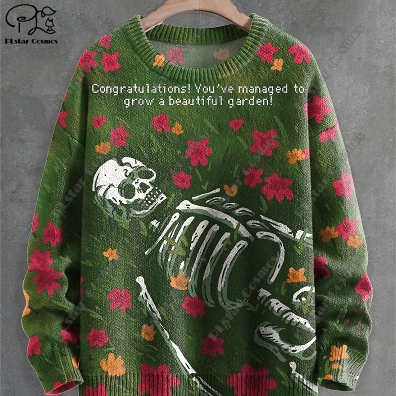 3D Printing Halloween Custom Series Horror Ghost Skull Witch Black Cat Pattern Ugly Sweater Street Casual Winter Sweater W-1 240829