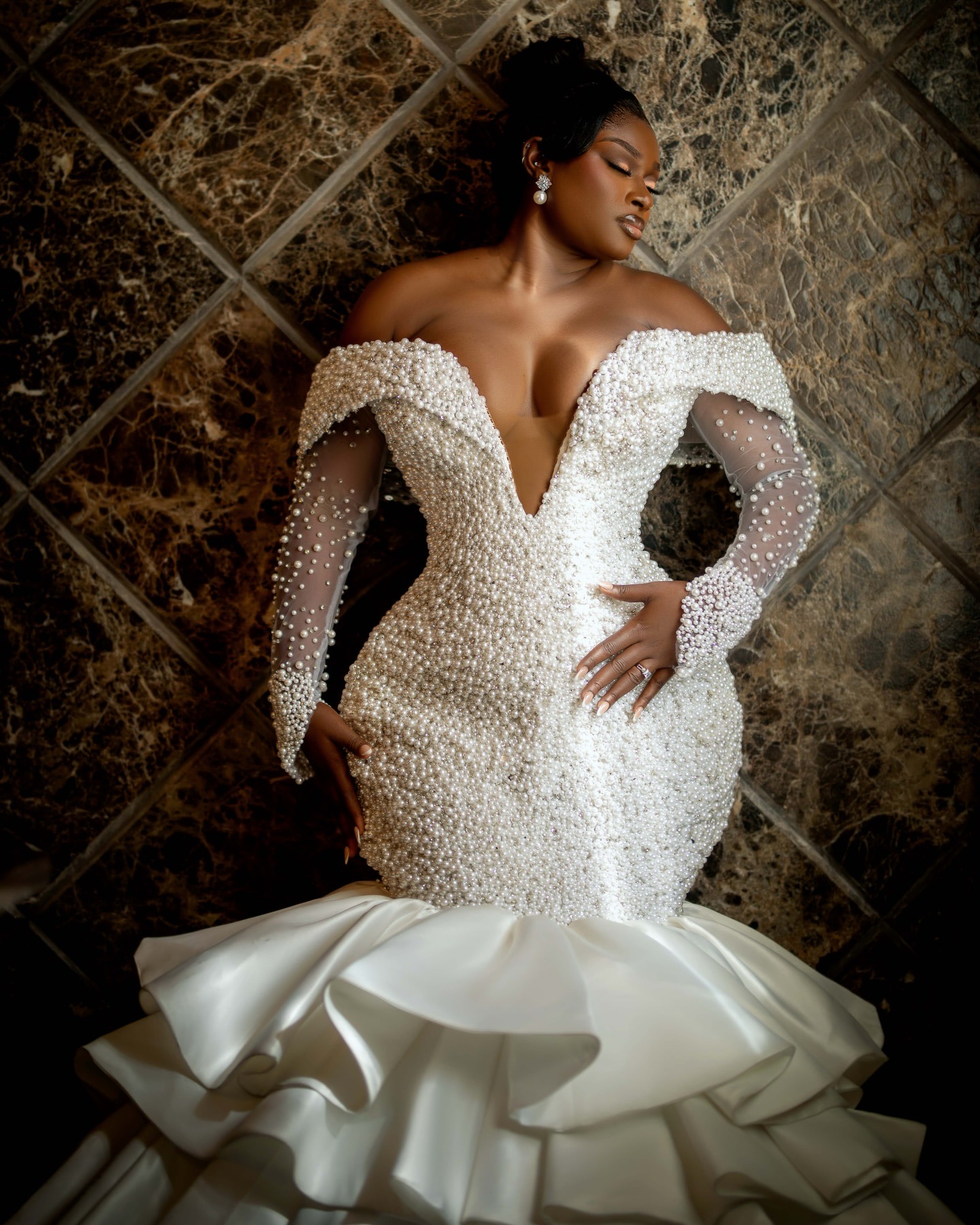 2024 Arabic Aso Ebi Plus Size Ivory Mermaid Wedding Dresses Luxurious Pearls Full Sleeves Bridal Gowns Dress vestidos de novia ZJ510