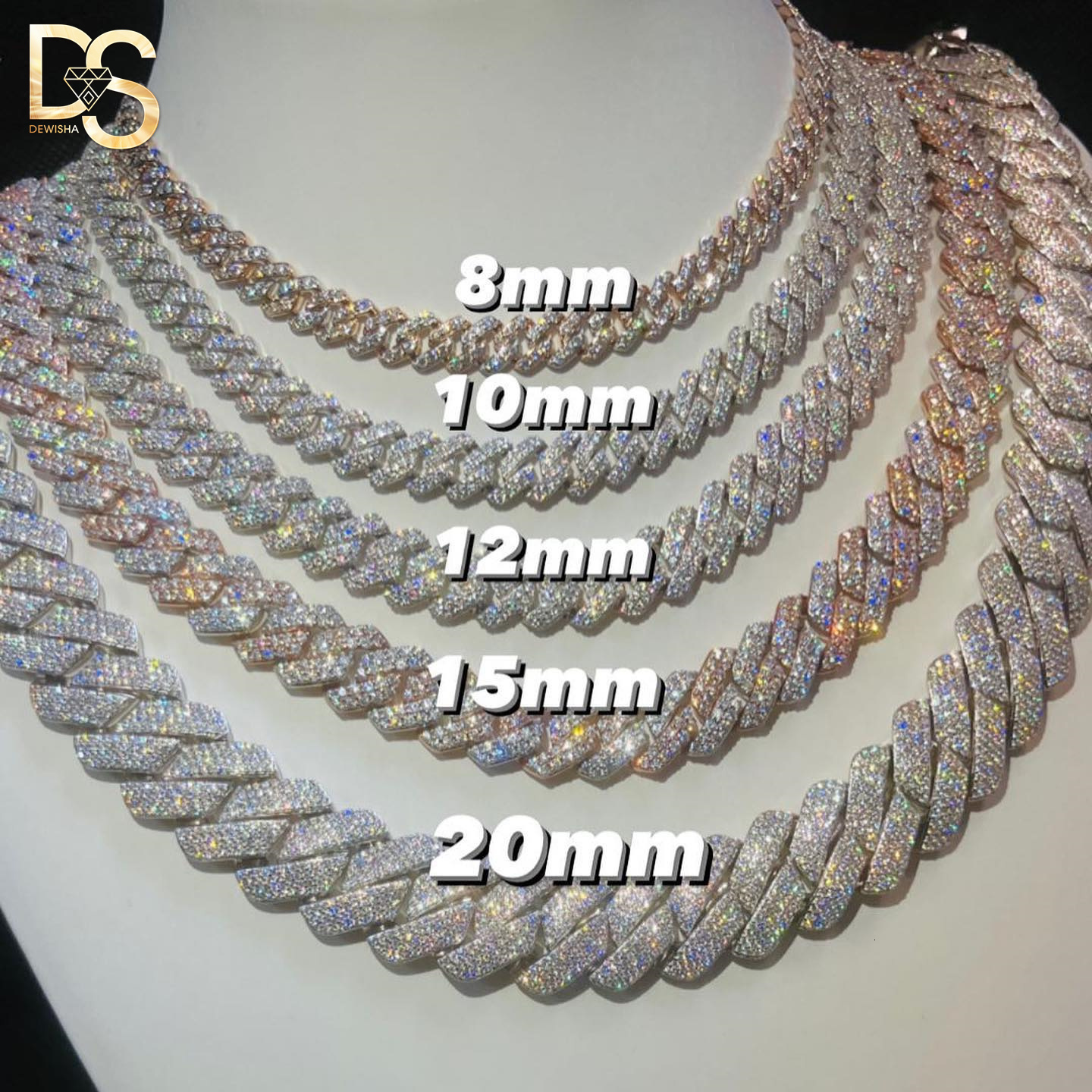 Iced Out Hip Hop Cuban Necklace 10MM 12MM 14MM 18MM 20MM Width 925 Sterling Silver VVS moissanite Miami Cuban Link Chain