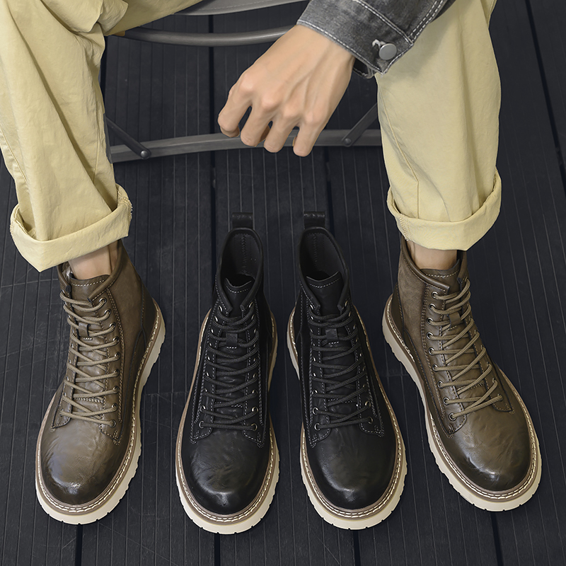 Split Handmade Martin Men Outdoor Leather Shoes Antiskid Autumn Winter Boots Classic High Top Cowboy Boats Man aa0c