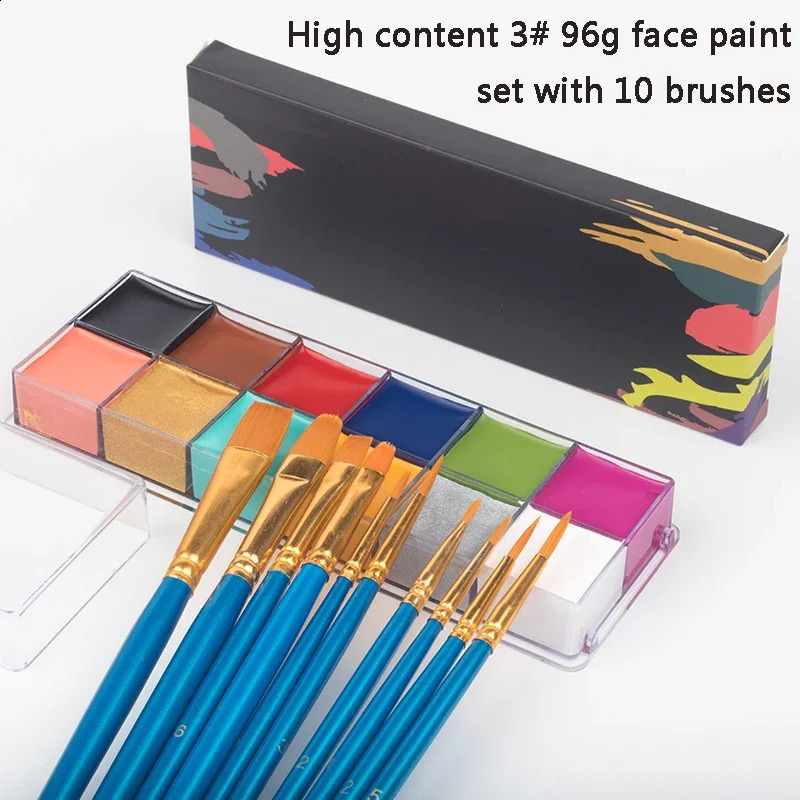 12 color and body paintings with 6/10 brushes professional Halloween party special effects makeup kit 240829