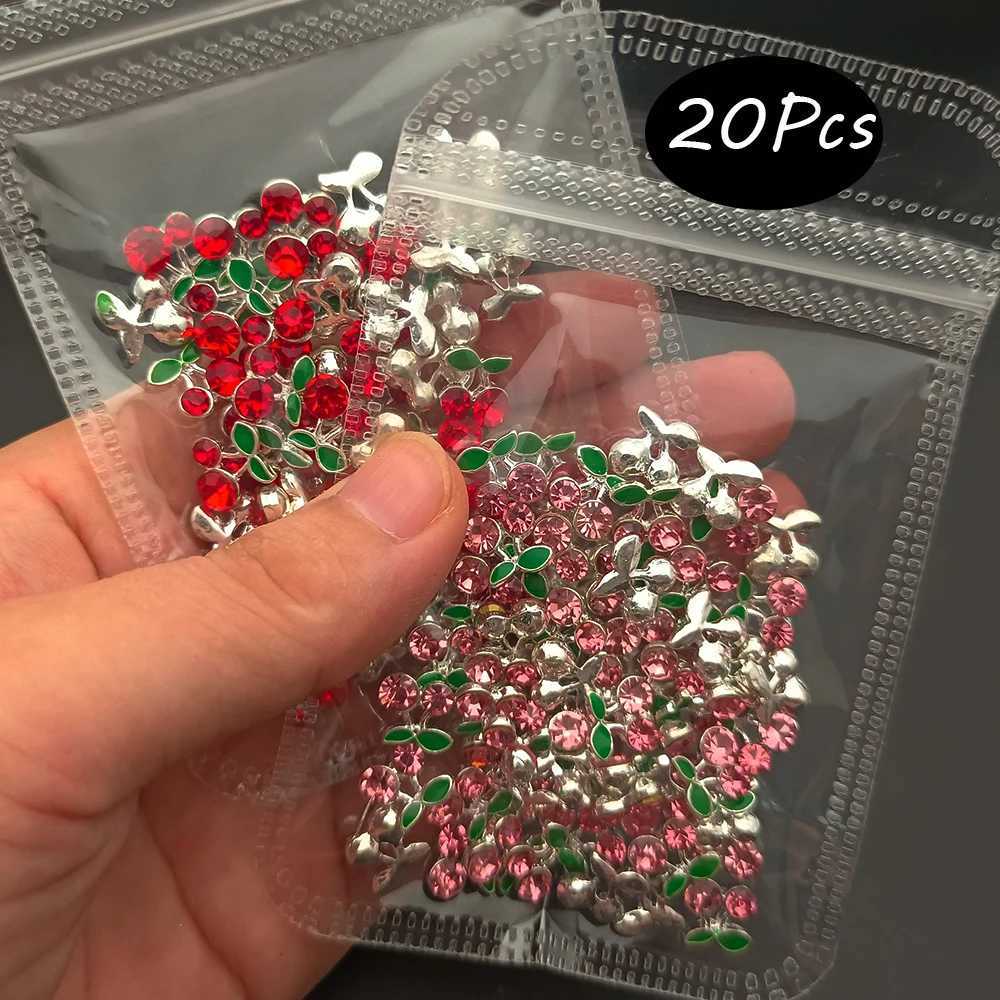 20 Sparkling Diamond Cherry Nail Charm Sparkling Red/Pink/Transparent Round Diamond Cherry Nail Art 10mm 3D Sweet Cherry Nail Accessories W240829
