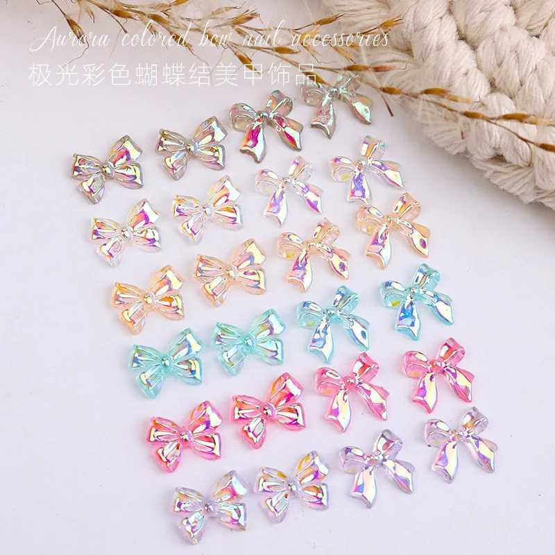 100 Aurora Bow Nail Art Accessories Fantasy Colors AB Resin Ribbon Immortal French Ballet Princess Acrylic Decorative Charm W240829