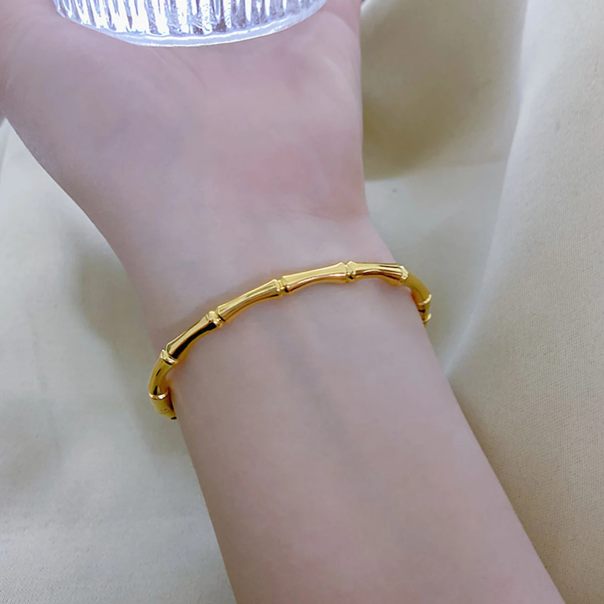 Hot sellering Stainless Steel 18K Gold Color Bamboo Cuff Bracelets Bangles for Woman Wedding Female Luxury Bracelets Jewelry Gift designer bracelet fo