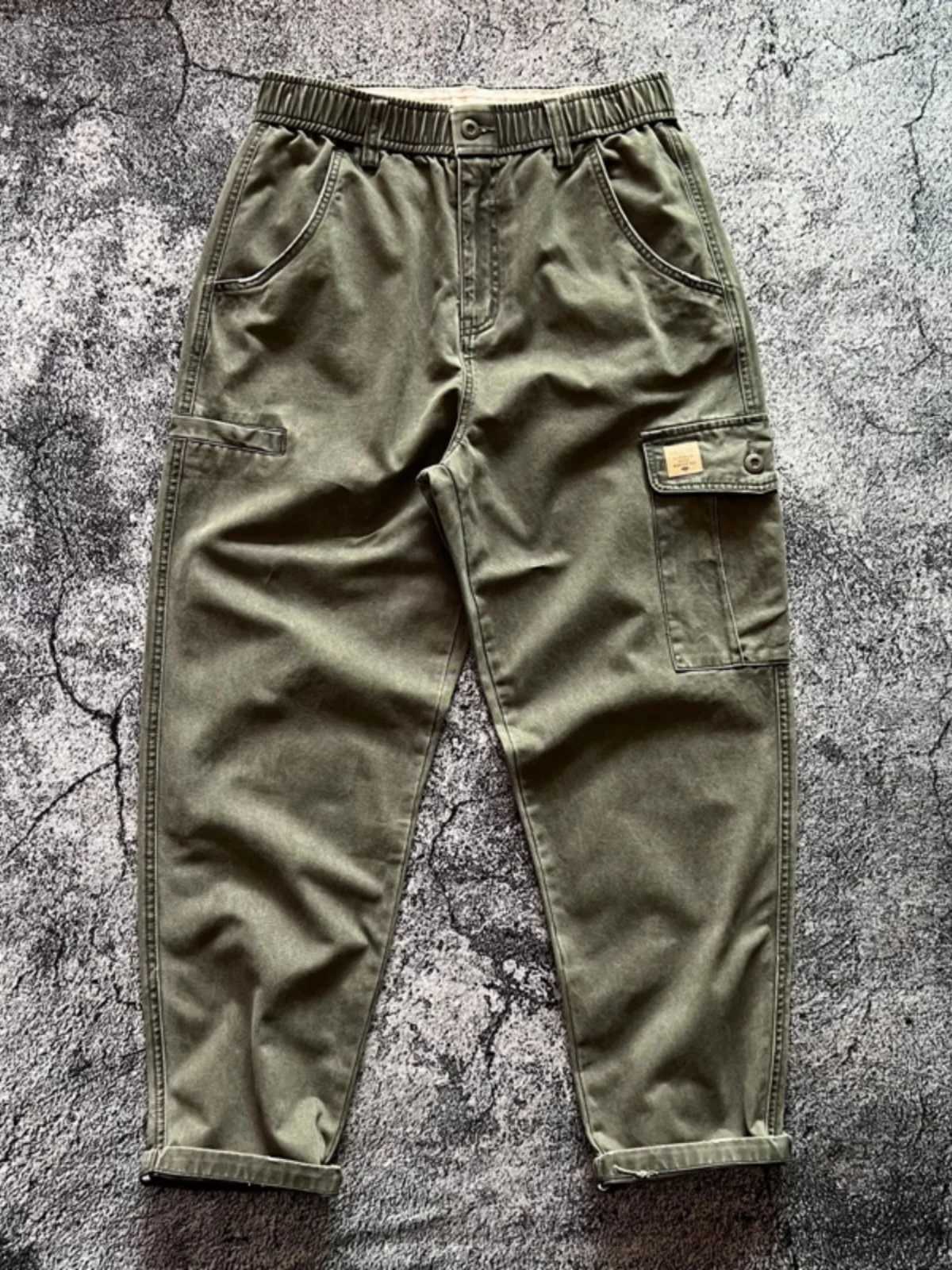 Amekaji Heavyweight 100% cotton multi pocket solid workwear pants American retro loose straight casual mens cargo handcart W240829