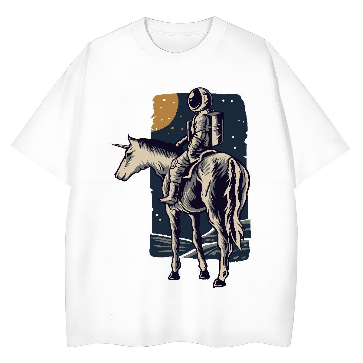 Free Shipping Tshirt for Man Woman 230g Pure Cotton cosmonaut Daily Wear T-Shirts for Women Crew Neck Cartoon Printing L-4XL Clothes