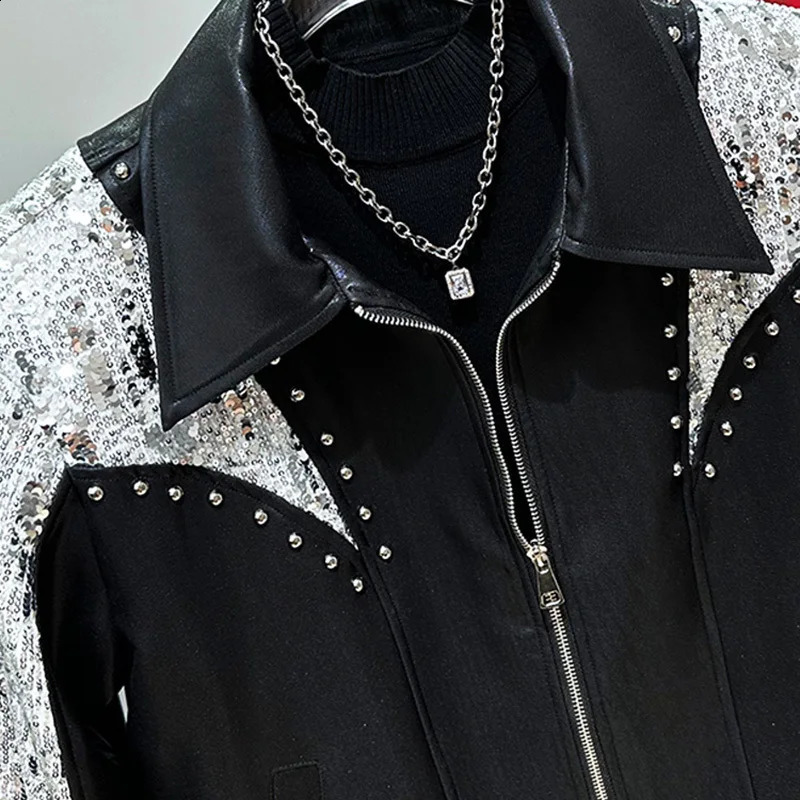 PFHQ Mens Short Jacket Autumn/Winter Willow Nail Glitter Decorative n Casual Loose Versatile Zipper Top 21Z6056 240830