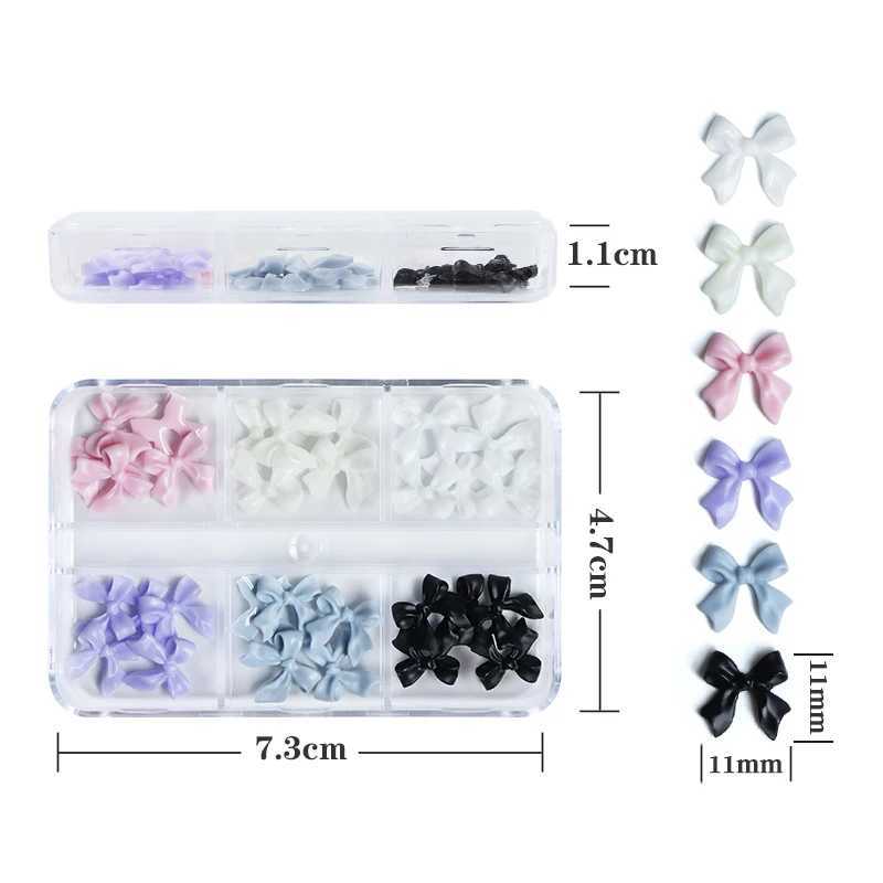 6 Grid Ribbon Bow Nail Charm Decoration 6 Color Long Bow Knot Decoration Kawaii Nail Products Professional Accessories W240829