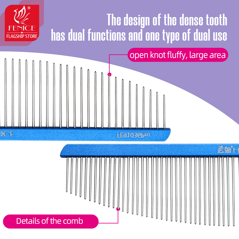 Fenice Moon Style Comb Pet Grooming Single Comb Aluminum Metal Comb for Dogs Stainless Steel Pet Dog Cat Pin Comb Hair Brush