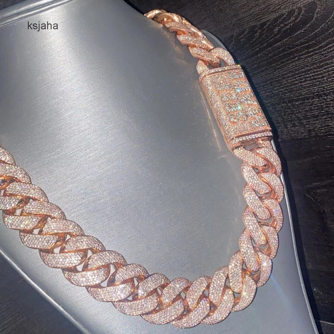 20 MM VVS Moissanite Dia Thick Cuban Link Chain Sterling Sier 24 Inches Necklace Men-Iced Hip Hop Weddings Parties