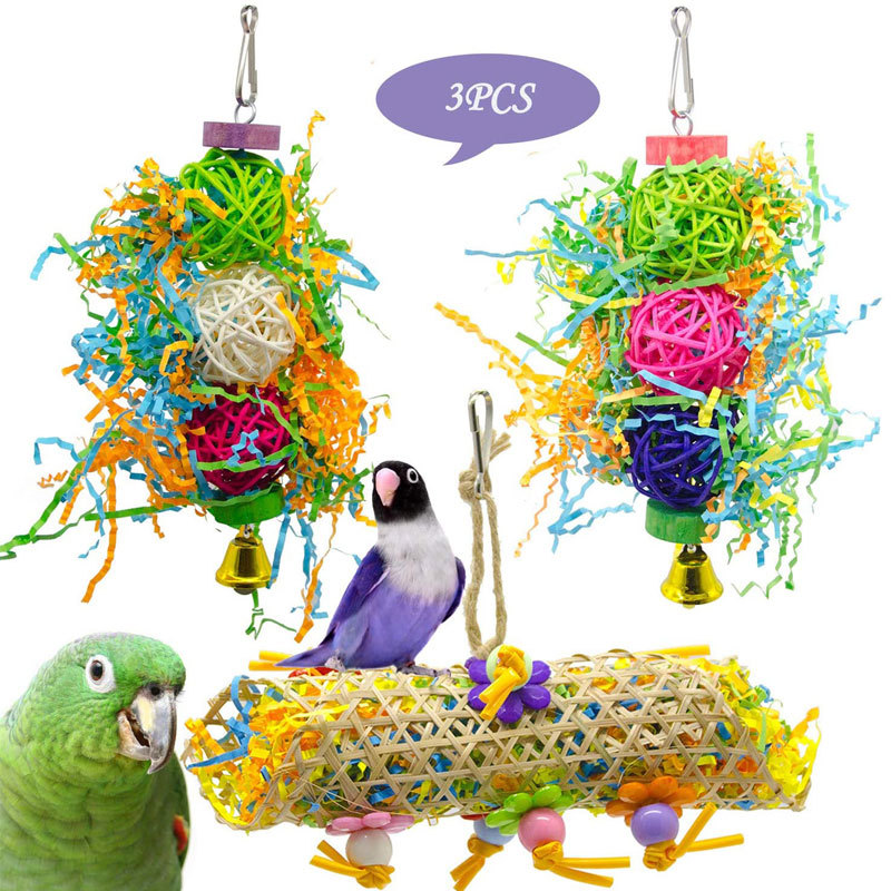 Parrot Swing Chewing Toys Cage Accessories Bird Supplies 3 Pieces Parrot Toys Set Bird Hanging Cage Toy