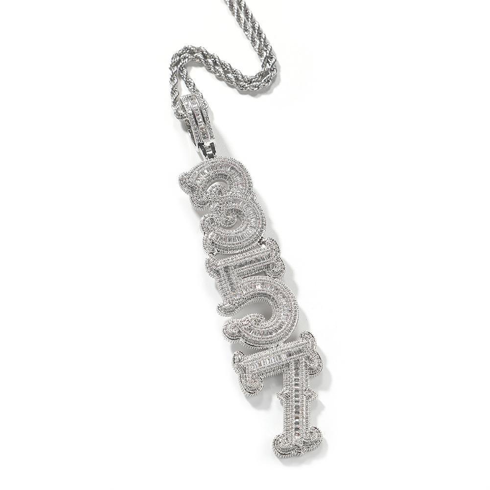 Hip Hop Custom Vertical Name Letters A-Z Numbers 0-9 Pendant Necklace 5A Zircons Real Gold Plated Jewelry