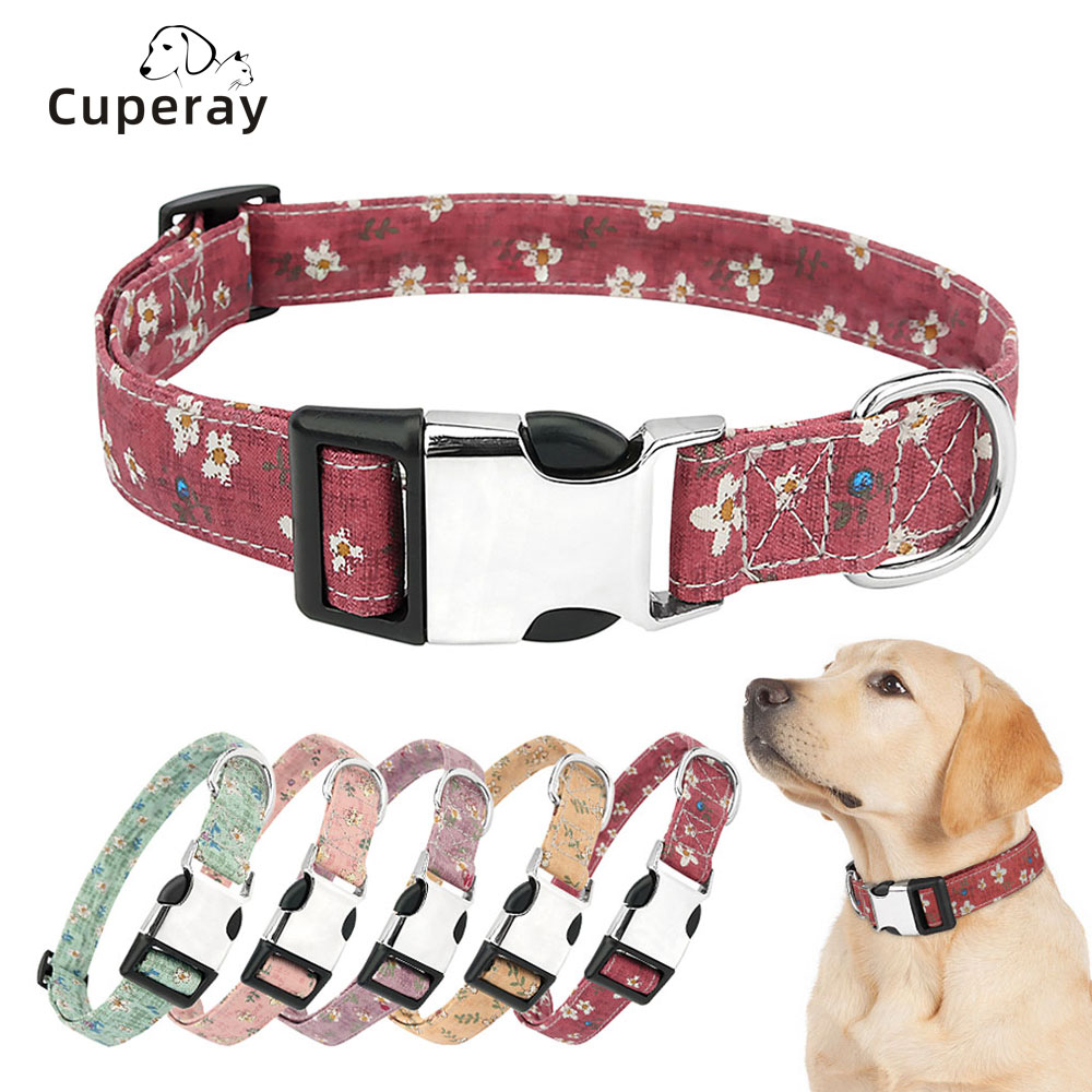 Dog Collar for Small Medium Large Dogs,Adjustable Soft Comfortable Puppy Collars with Metal Buckle,Fashion Floral Print Pattern