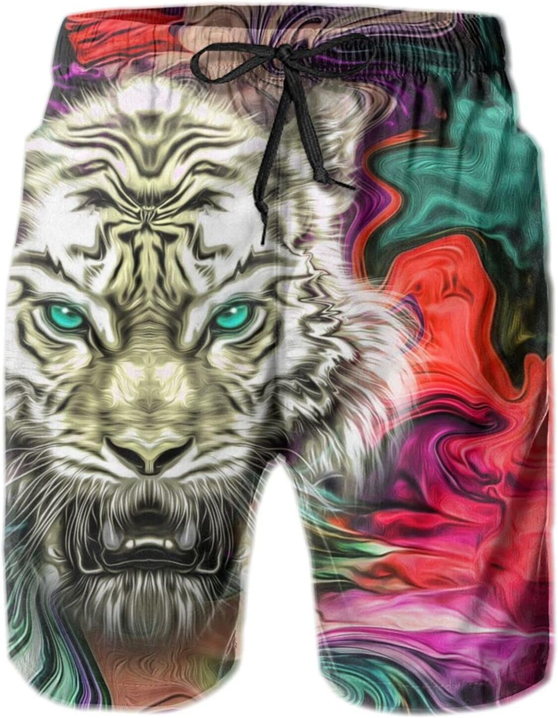 Mens Shorts 3D Printing Pattern Lion Doodle Swim Trunks Quick Dry Fashion Beach Board Swimwear