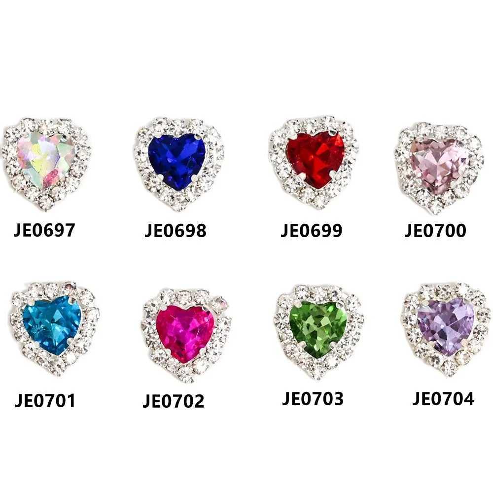 5Pcs Nail 3D Diamond Heart Charm Germ Rhinestone Stud 12X13mm Nail Art Decoration Handmade Necklace Craftsmanship Jewelry W240829