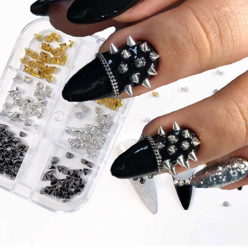 Appro150pcs/Box Punk Cone Nail Charm Stud Cool Girl Rock Mini 1.5-3mm Metal Gold and Silver Rivet for DIY Nail Art Decoration W240829