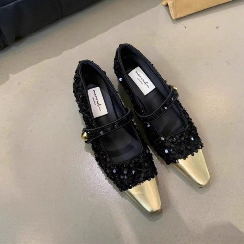 Gold Toe Costume Mary Jane Pumps Women, Plaid Tweed Designer High Heels Shoes for 2024 Spring Autumn