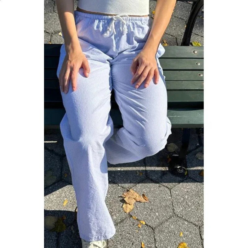 Lounge Pants y2k Clothing Women Striped Drawstring Low Waist Straight Leg Trousers 2000s Aesthetic Clothes Streetwear 240829