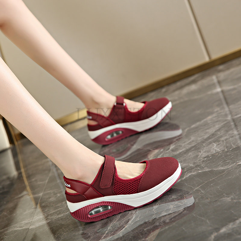 Fashion Mary Jane Shoes Mesh Women Shoes Summer Rocking Shoes Black Cushion Breathable Casual Ladies Shoes