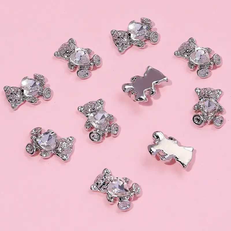 10 Cute Bear Rhinestone Nail Heart shaped Crystal 3D Nail Art Charm DIY Handmade Decoration W240829