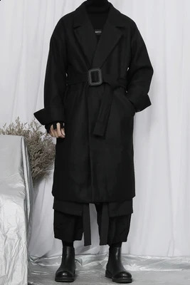 Mens long sleeved wool coat spring/summer style mens long knee coat buttonless loose wool coat mens 240829