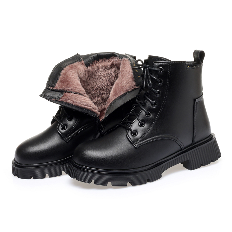 Women Winter Boots Genuine Leather 2024 New Fashion Wool Warm Women Ankle Boots Large Size British Style Women Motorcycle Boots