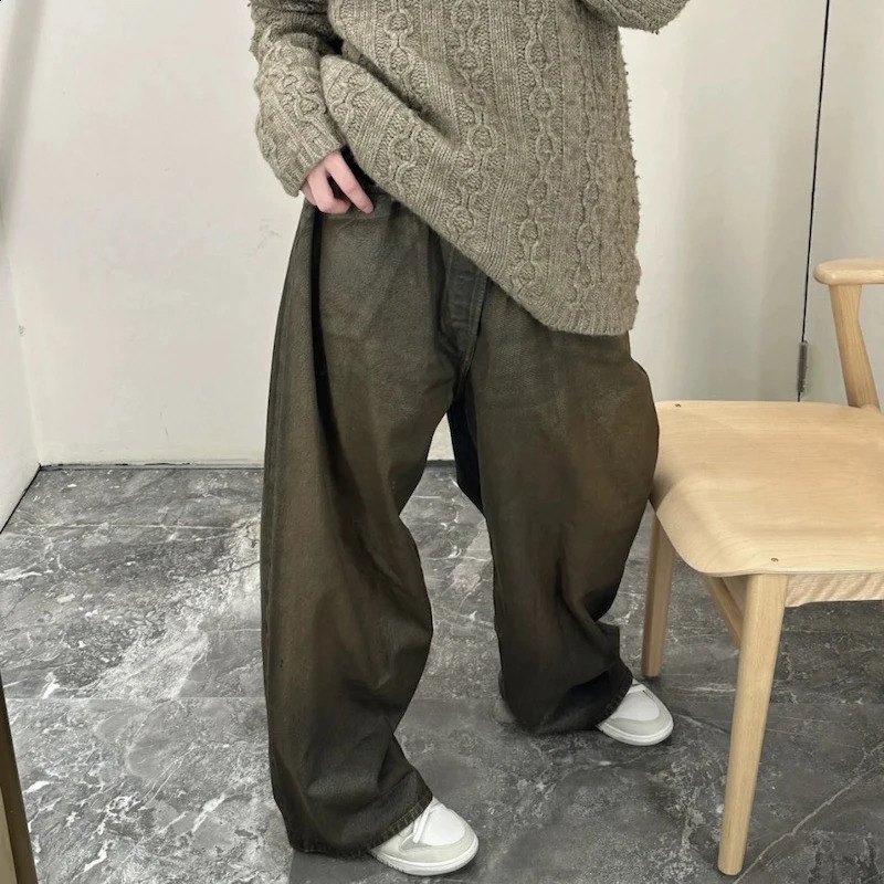 Oil Wax Coating Distressed Silhouette Jeans for Men and Women Washed Streetwear Baggy Denim Trousers Oversized Ropa Hombre Cargo 240826Z