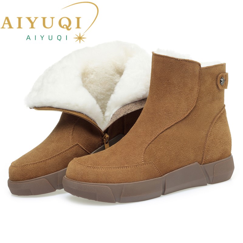 AIYUQI Snow Boots Women Winter 2024 New Genuine Leather Women's Marton Boots Large Size Wool Warm Non Slip Women's Booties
