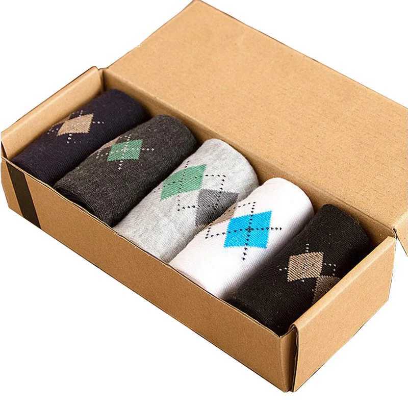 Men's Socks 5 pair/ lot Rhombus Pattern calcetines meias brand men socks Fashion high quality polyester breathable casual sock Y240830H2UR