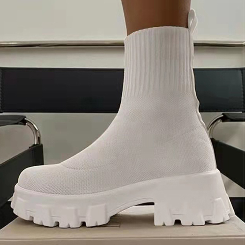 Women Elastic Platform Breathable Spring Summer Heels Botas Mujer Slip On Ankle Boots Elegant Woman Heeled Shoes 57b