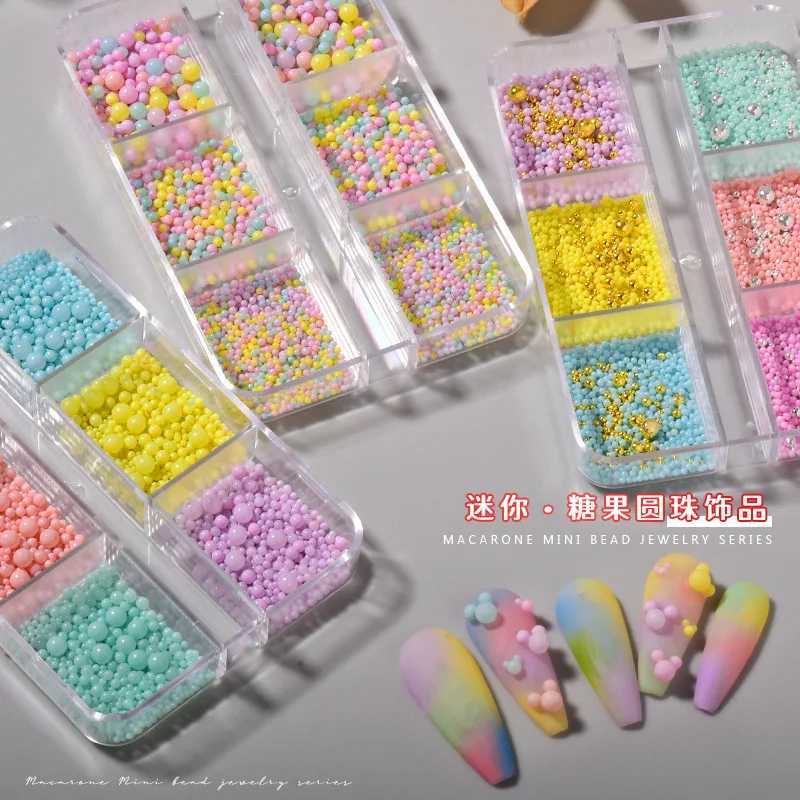 1 box of mini Macaron bubble nail beads charm mixed color 3D resin candy caviar nail bead decoration DIY Kawaii nail accessories W240829