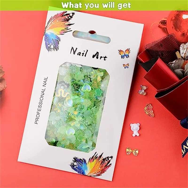 50 pieces of mixed Kawaii resin nail art charm 3D flower bow animal Rhinestone nail decoration DIY handmade professional supplies W240829