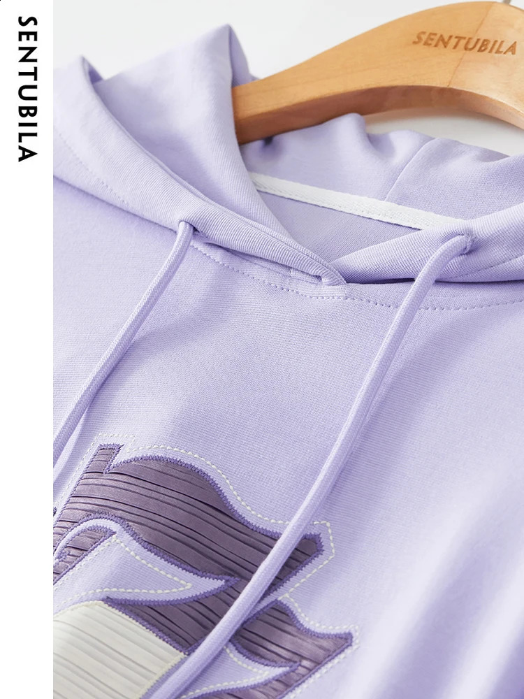 SENTUBILA Womens Hoodie Letter Printed Loose Simple Sports Shirt Spring Autumn Pullover Top W33A52228 240827
