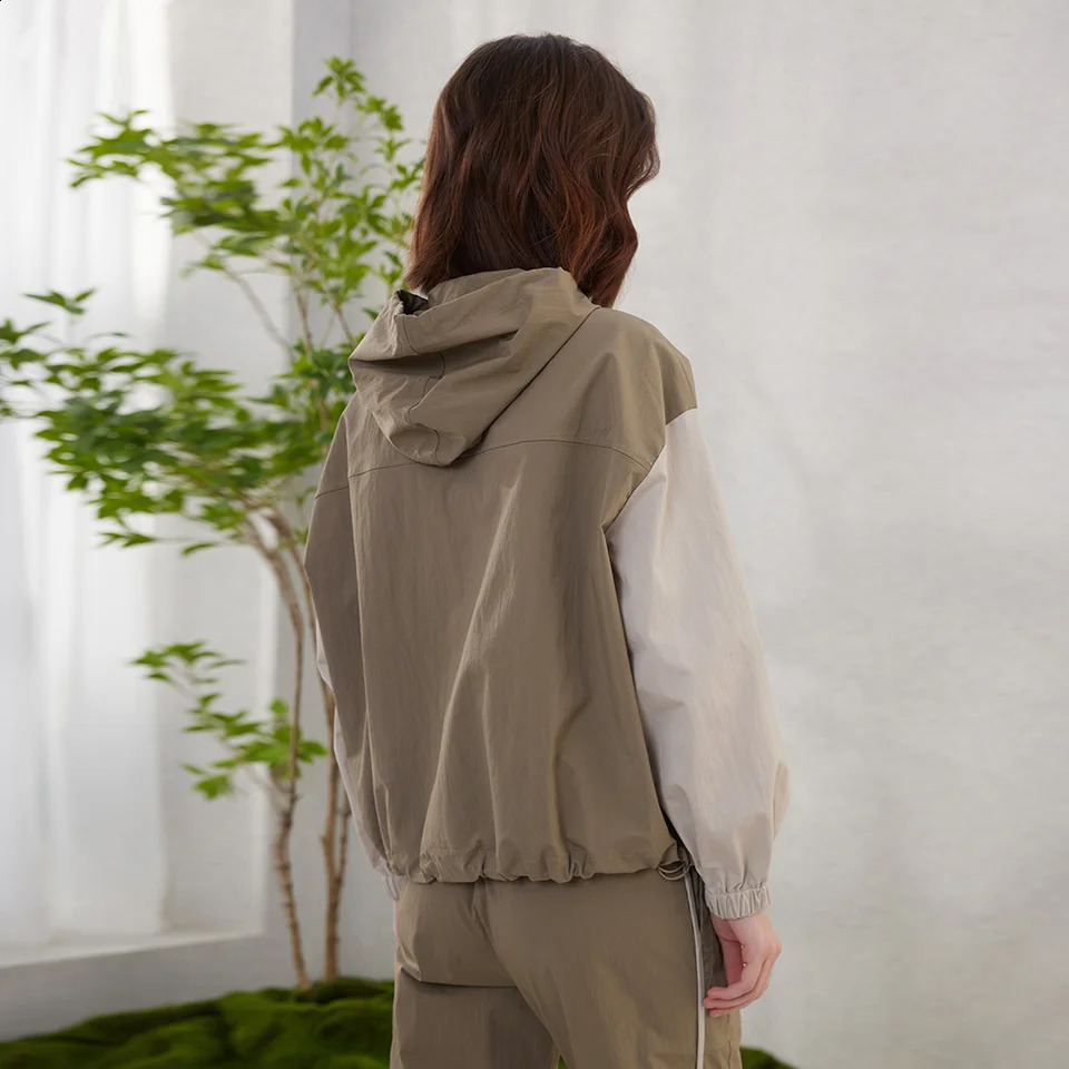 K1715L boutique contrasting color pocket long sleeved zipper top womens clothing hooded sweatshirt sports shirt 240827