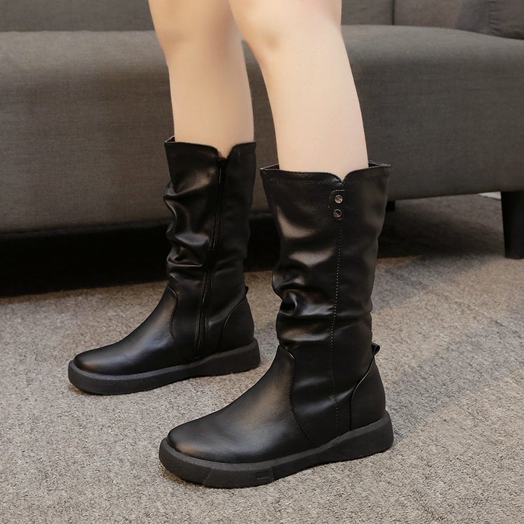 Women's Retro Velvet Warm Side Zipper Large Medium Top Boots