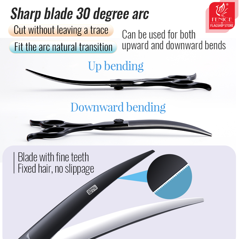 Fenice JP440C 6.5/7.5 Inch Professional Pet Serration Blade Grooming Scissors Set Kits Dog Straight&Curved&Thinner Scissors Kits