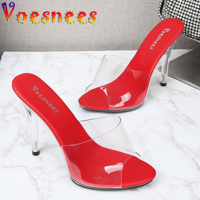 Fashion Transparent PVC Crystal Shoes 11CM Super High Heel Sandals Non-slip Platform Fish Mouth Women's Party Shoes Size 43