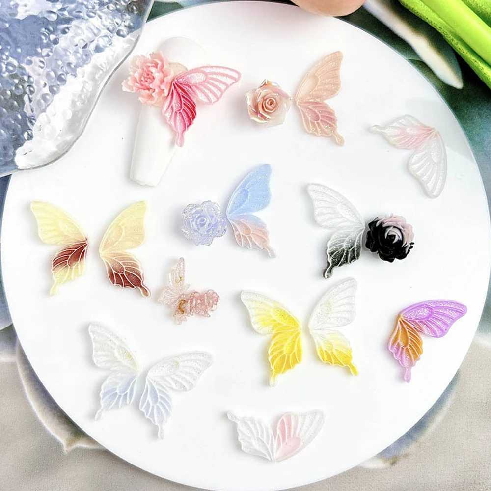 50 pieces/bag glowing butterfly nails artistic charm random mixed flash half butterfly wing nail decoration accessories W240829