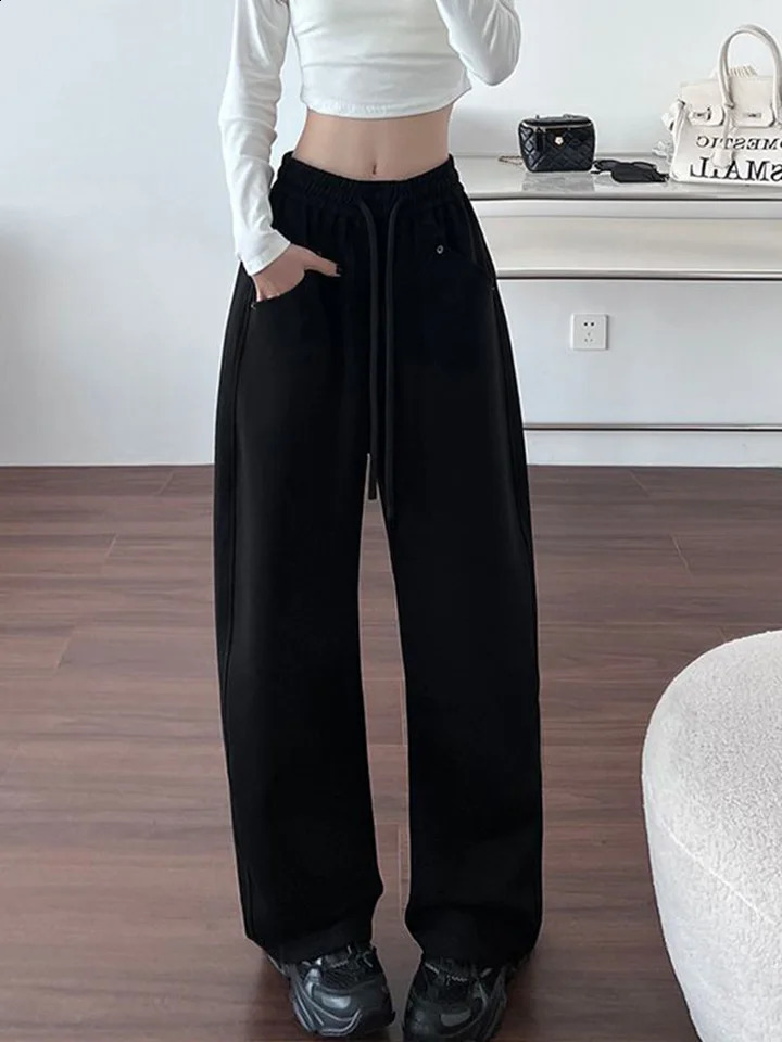 Jmprs loose streetwear Y2K sports pants womens retro high waist straight three person casual American autumn lace highquality 240827
