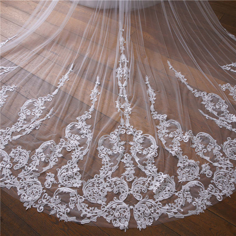 Simple Wedding Veil Beautiful One Layer Long Cathedral Length Veils Applique Edge Velo De Cabeza For Bride Voile Custom Made