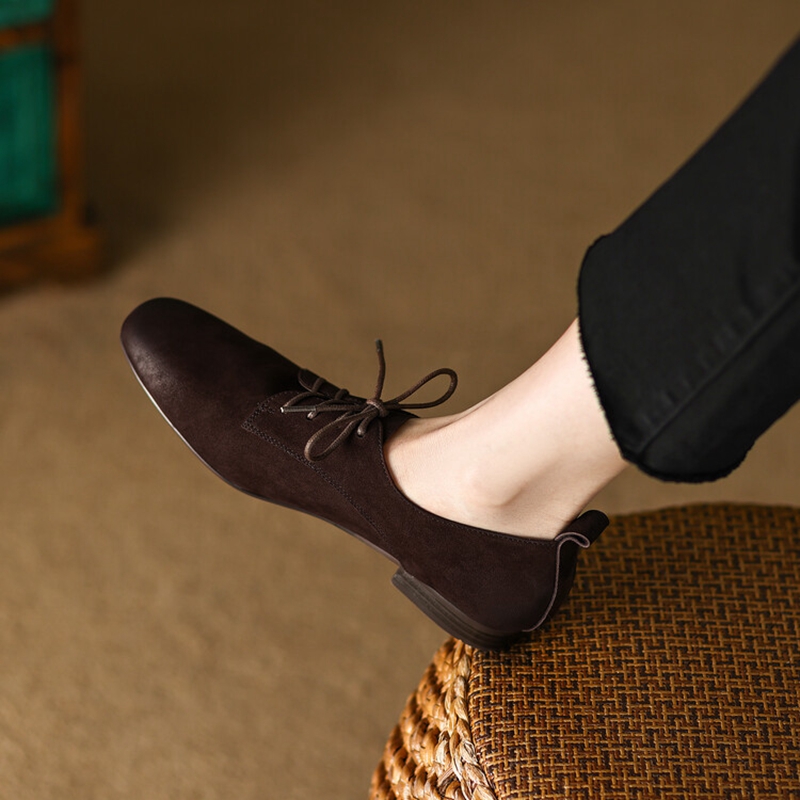Spring NEW Sheep Suede Square Toe Chunky for Solid Low Heel Women Pumps New Simple Lace-up Shoes 899b