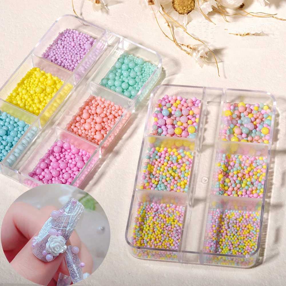 1 box of mini Macaron Bubble Nail Beads Charm 3D full-color resin candy caviar nail bead decoration DIY Kawaii nail accessories W240829