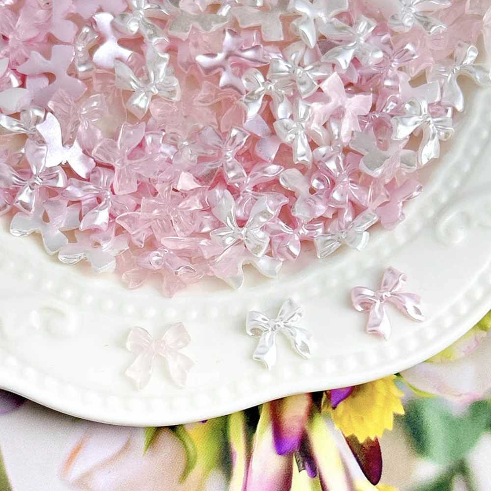 100 pieces/bag Ice Transparent Bow Nail Charm Decoration Bulk Mixed Resin Pink/White Ribbon Bow 3D Tablet Handle Accessories W240829
