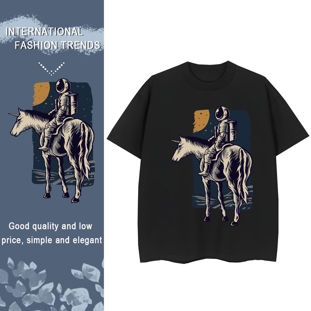 Free Shipping Tshirt for Man Woman 230g Pure Cotton cosmonaut Daily Wear T-Shirts for Women Crew Neck Cartoon Printing L-4XL Clothes