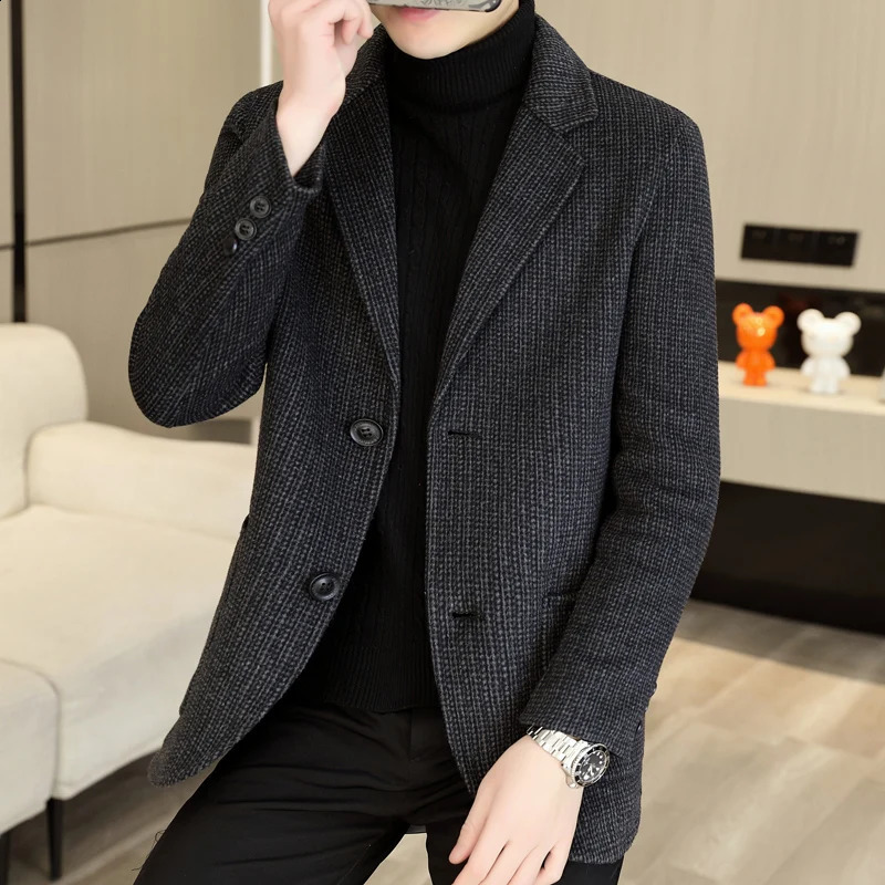 high-end mens short plain wool jacket business casual jacket ultra-thin wool jacket solid double-sided wool suit top-level clothing 240829