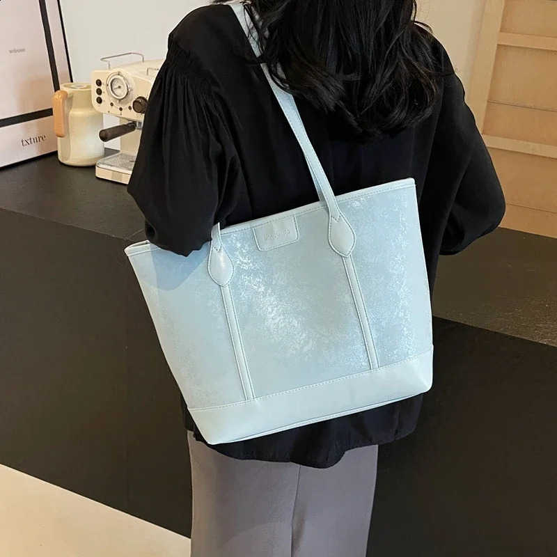 Solid Color Light PU Womens Fashion High Quality Shoulder Large Capacity Tote Bag 240830 3640 - view 6