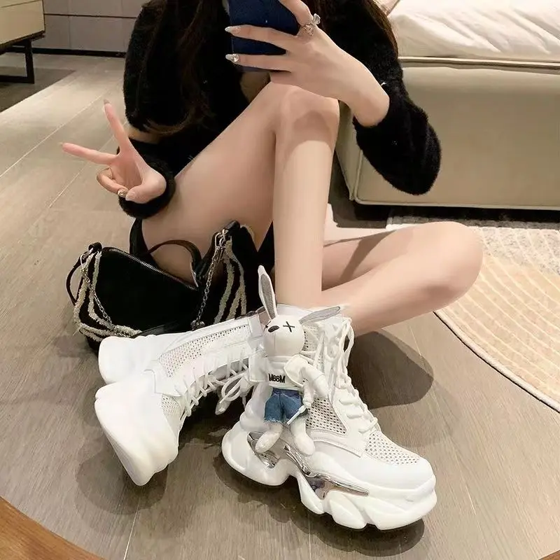 Lace-up Sneakers Booties Chunky Female Ankle Boots with Laces Sports Kawaii Short Shoes for Women Cute Footwear Platform Y2k